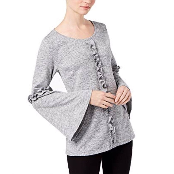 +NEW NY Collection S Ruffle Sweater Pullover Knit top Bell sleeve - Picture 1 of 8